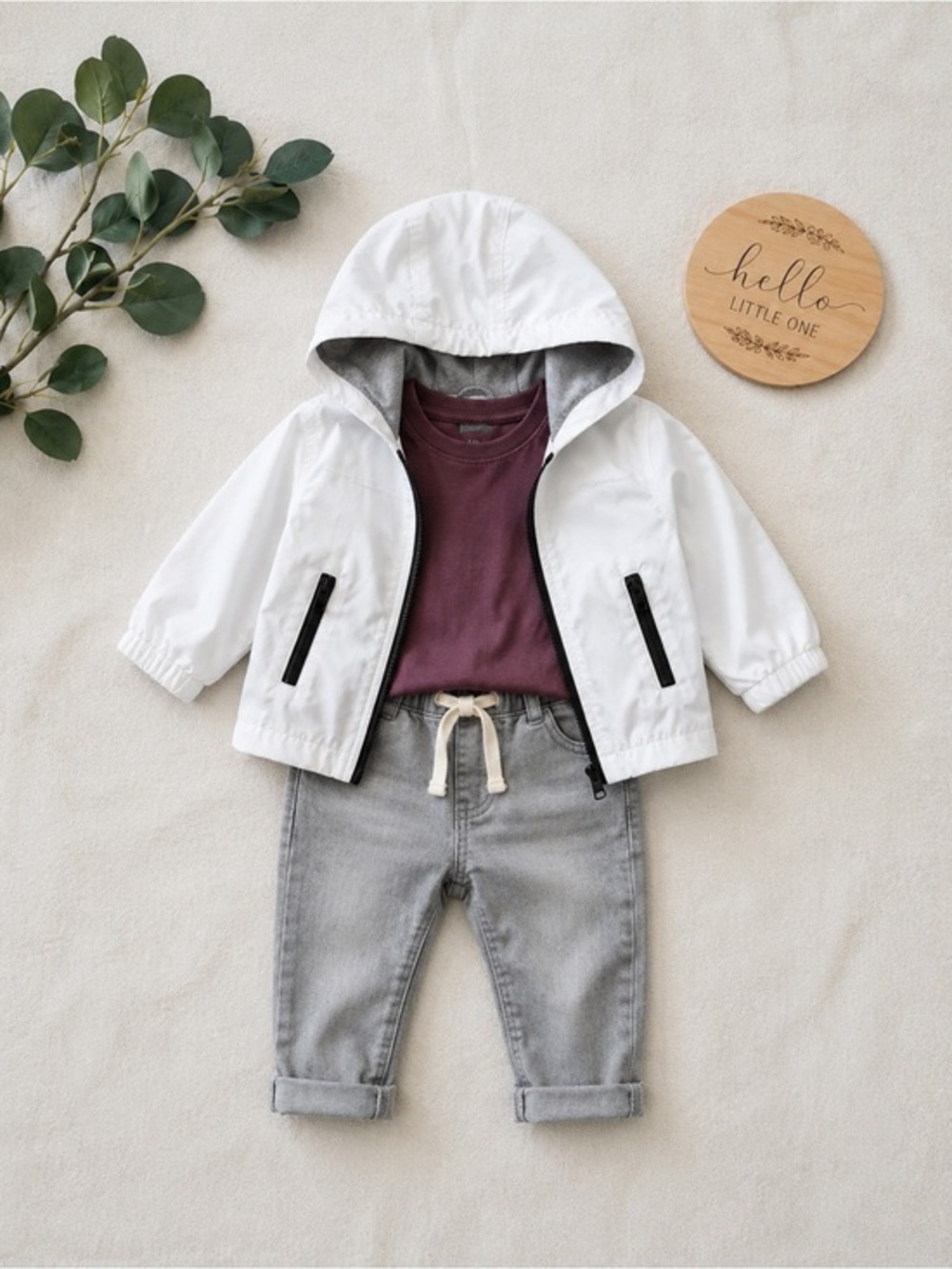 Little Bipsy Outfit Set 3pc Hooded Windbreaker Tee Jeans Boys 0-3 3-6 month NWT